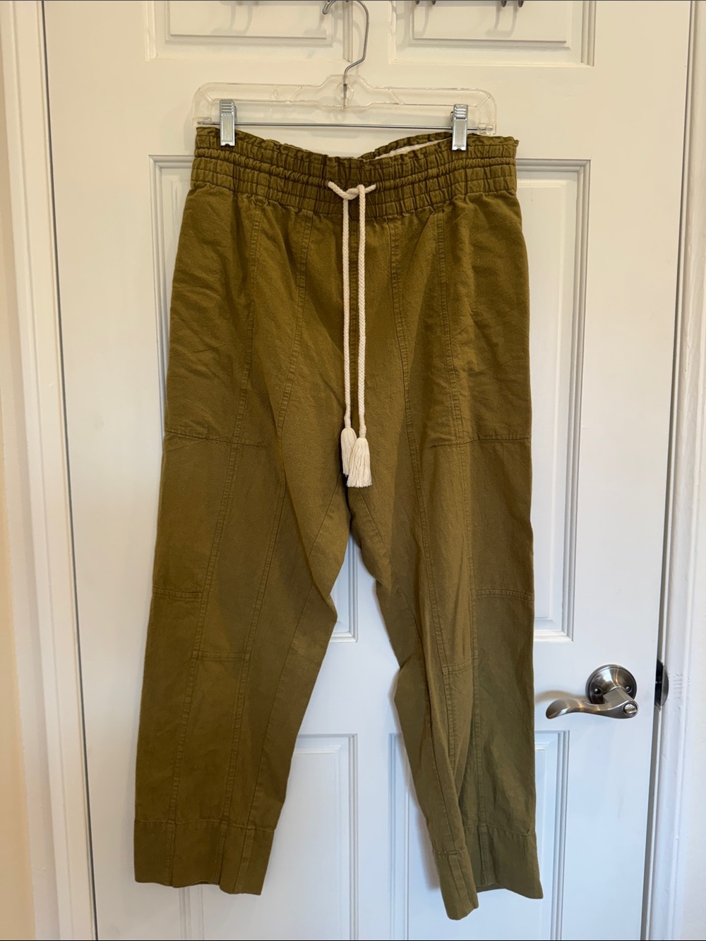 Free People Olive Green Drawstring Cropped Joggers